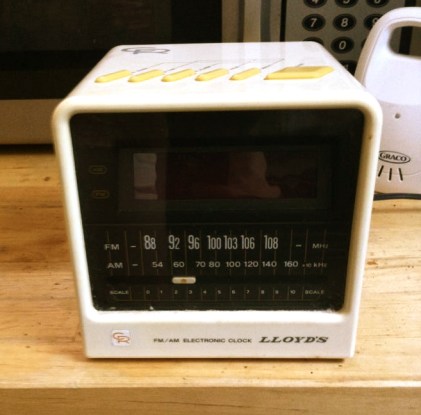The clock radio I picked up for $3 at a garage sale so we could listen to CBC
