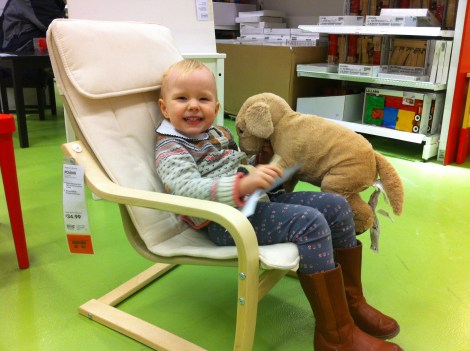 At Ikea, with the dog she named "BeeSee".